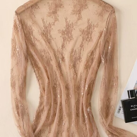 Lace Mesh Layering Long Sleeve Shirt Multiple Colors - Picture 5 of 11